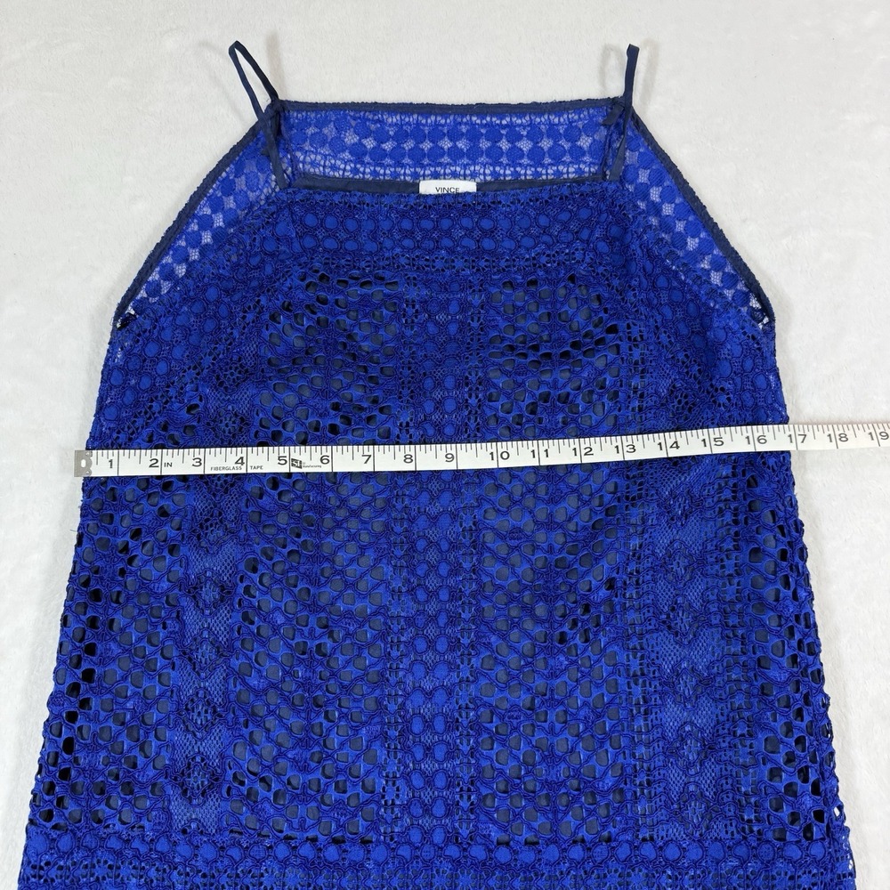 VINCE SLEEVELESS CROCHET LACE SILK LINED  MIDI DRESS SZ 4 BLUE Classy City - Picture 13 of 15